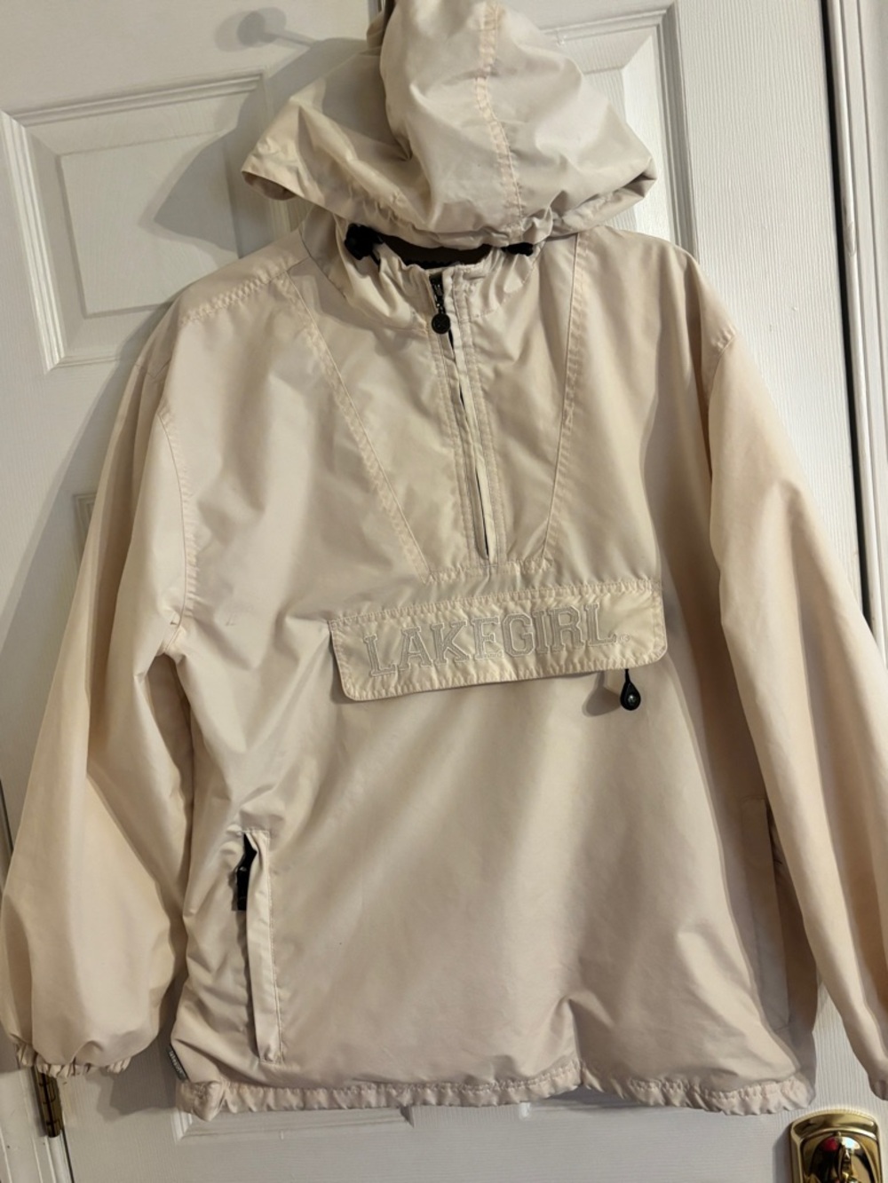 BEIGE Pullover Anorak Hoodie with Front Flap